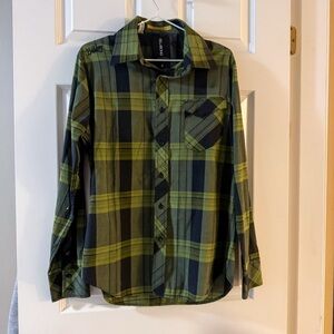 Billabong Plaid Flannel Shirt Green Black Men's S Gorpcore Cabin Grunge Y2K